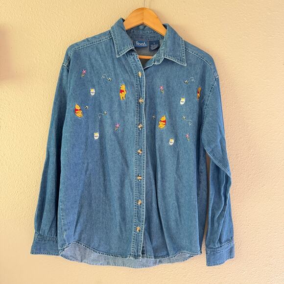 Disney Tops - Vintage Disney denim button down shirt featuring Winnie the pooh embroidery